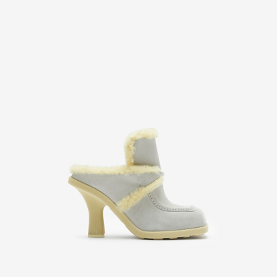 Shop Burberry Suede And Shearling Highland Mules In Foam/butter