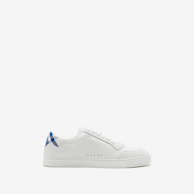 Shop Burberry Leather And Check Cotton Sneakers In Optical White/knight