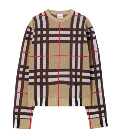 Shop Burberry Technical Cotton Check Sweater In Neutrals