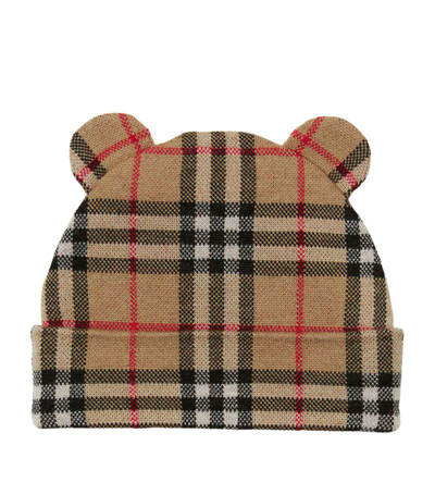 Shop Burberry Kids Check Teddy Beanie In Brown