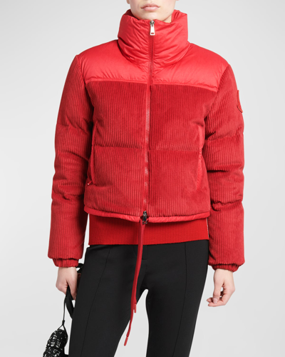 Shop Moncler Waitaki Ribbed Shearling Puffer Jacket In Red