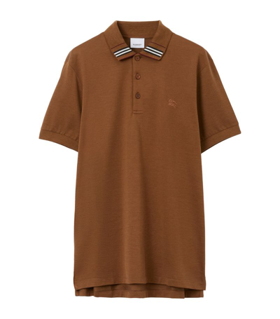 Shop Burberry Silk Equestrian Knight Design Polo Shirt In Brown