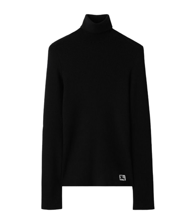 Shop Burberry Wool-blend Ekd Rollneck Sweater In Black