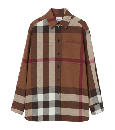 Shop Burberry Wool-cotton Flannel Check Shirt In Brown