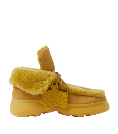 Shop Burberry Suede-shearling Creeper Boots In Neutrals