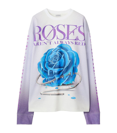 Shop Burberry Long-sleeve Rose T-shirt In White
