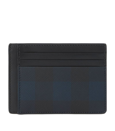 Shop Burberry Check Money Clip Card Holder In Blue