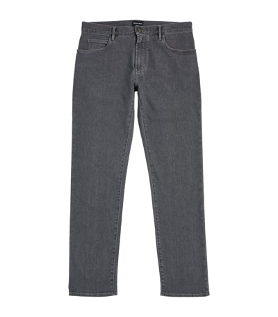 Shop Giorgio Armani Stretch-cotton Straight Jeans In Black