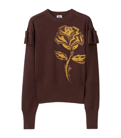 Shop Burberry Intarsia Rose Sweater In Brown