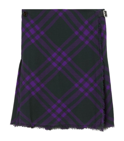 Shop Burberry Silk Check Mini Skirt In Purple