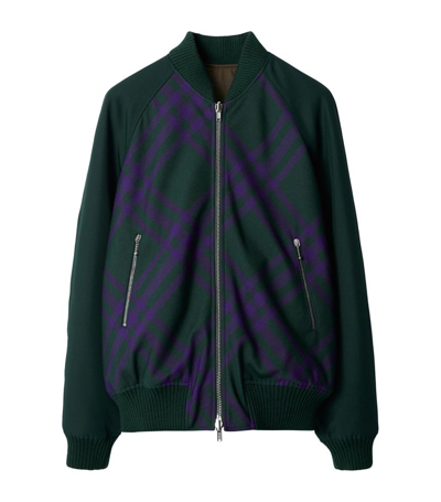 Shop Burberry Wool-blend Reversible Bomber Jacket In Deep Royal Ip Check