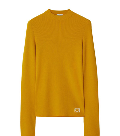 Shop Burberry Wool-blend Ribbed Sweater In Yellow