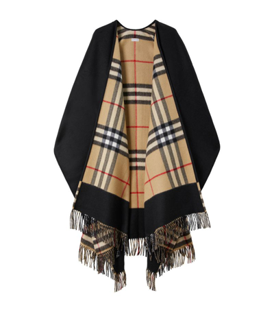 Shop Burberry Wool-cashmere Check Cape In Black