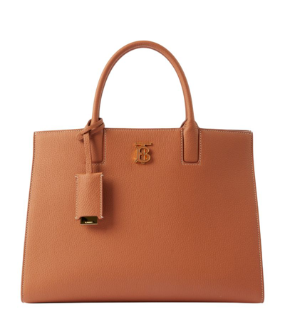 Shop Burberry Small Leather Frances Tote Bag In Brown