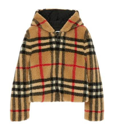 Shop Burberry Fleece Check Hooded Jacket In Brown