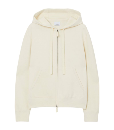 Shop Burberry Cashmere-cotton Zip-up Hoodie In White