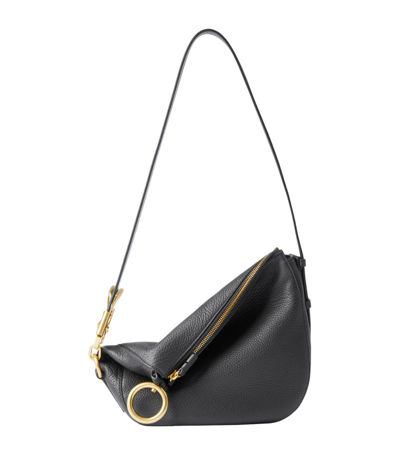 Shop Burberry Small Leather Knight Shoulder Bag In Black