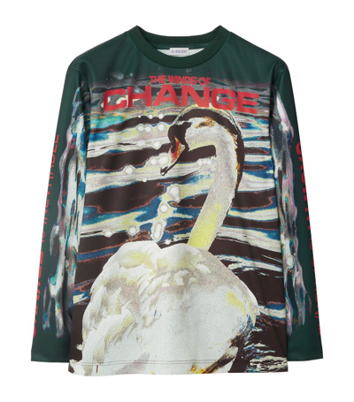 Shop Burberry Long-sleeve Swan Print T-shirt In Green