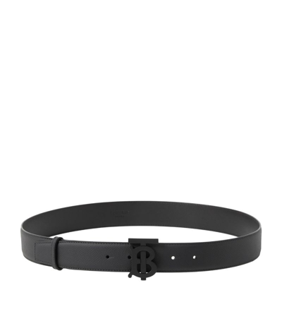 Shop Burberry Leather Monogram-buckle Belt In Black