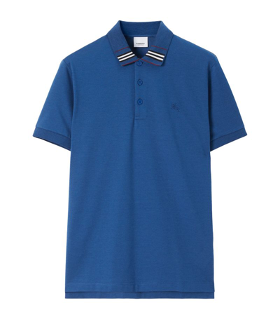 Shop Burberry Silk Equestrian Knight Design Polo Shirt In Blue