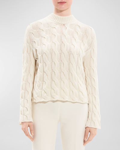 Shop Theory Wool-cashmere Mock-neck Cable Sweater In Ivory