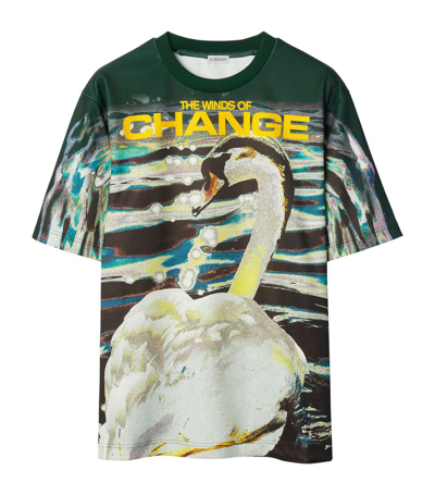 Shop Burberry Swan Print T-shirt In Green