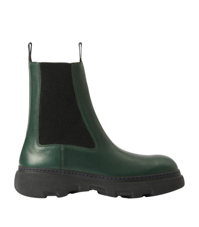Shop Burberry Leather Creeper Chelsea Boots In Green