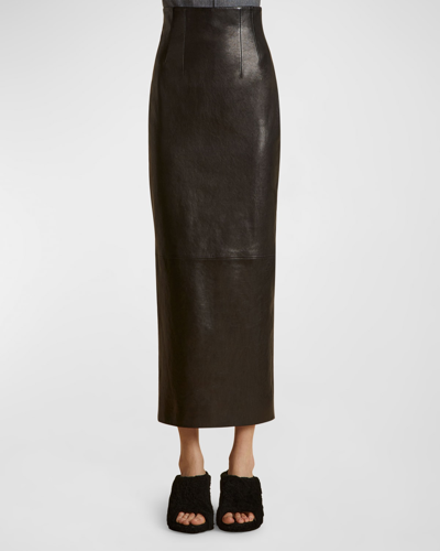 Shop Khaite Loxley Leather Pencil Maxi Skirt In Black