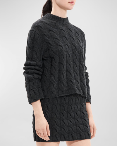 Shop Theory Wool-cashmere Mock-neck Cable Sweater In Char