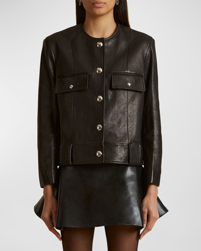 Shop Khaite Laybin Leather Jacket In Black