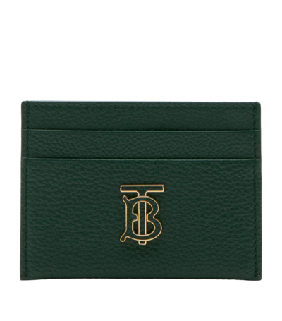 Shop Burberry Leather Tb Monogram Card Holder In Green