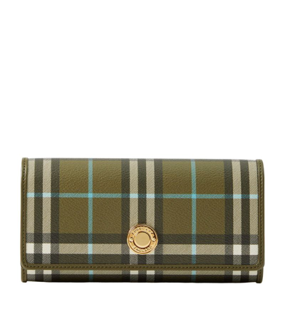Shop Burberry Leather August Check Continental Wallet In Green