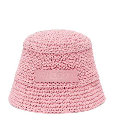 Shop Jw Anderson Knitted Bucket Hat In Pink