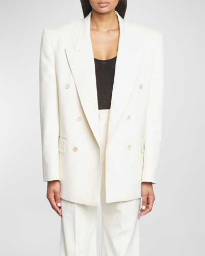 Shop Saint Laurent Oversized Wool-blend Blazer Jacket In Bone