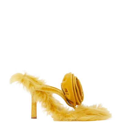 Shop Burberry Shearling Sandals 100 In Yellow