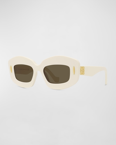 Shop Loewe Silver Screen Chunky Acetate Rectangle Sunglasses In Ivry Brown