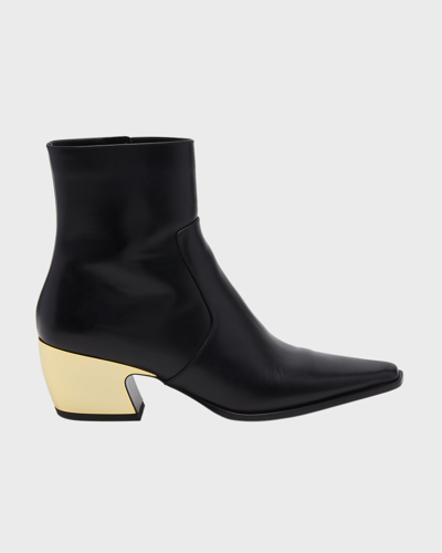 Shop Bottega Veneta Tex Leather Chrome-heel Booties In 1469 Black Gold