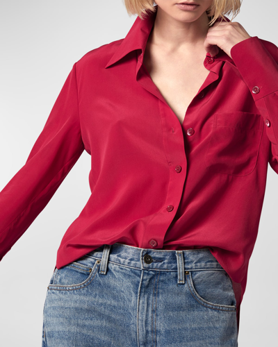 Shop Equipment Quinne Spread-collar Button-down Silk Shirt In Persian Red