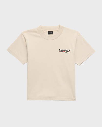 Shop Balenciaga Kid's Embroidered Political Logo T-shirt In 9711 Light Beige/