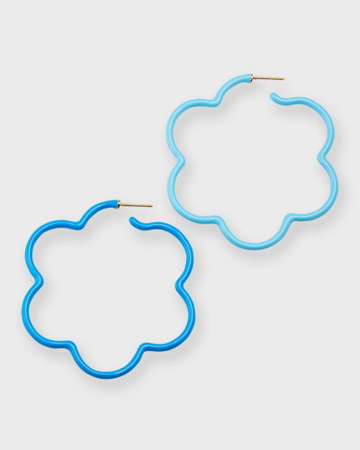 Shop Bea Bongiasca Two Tone Flower Hoop Earrings With Turquoise And Baby Blue Enamel In Gold