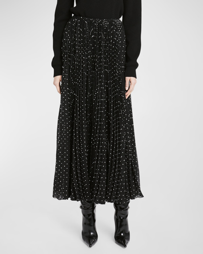 Shop Saint Laurent Polka-dot Pleated Chiffon Maxi Skirt In Blackwht