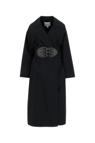 Alaïa Alaia Belted Trench Coat In Technical Cotton In Noir