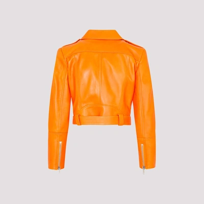 Shop Alexander Mcqueen Cropped Biker Jacket In Yellow &amp; Orange