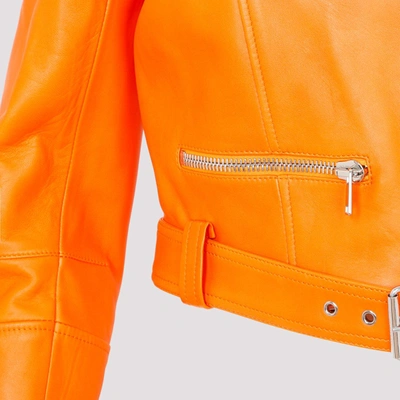 Shop Alexander Mcqueen Cropped Biker Jacket In Yellow &amp; Orange