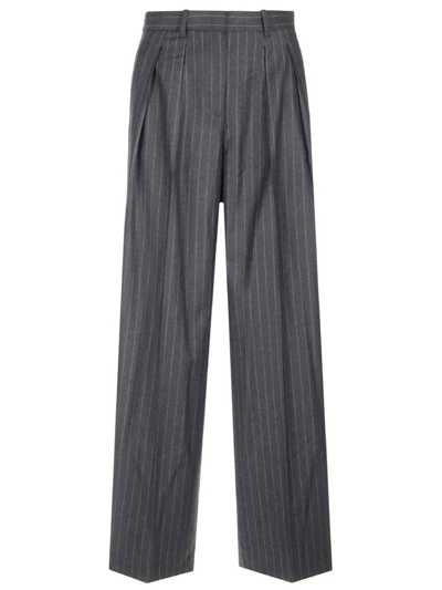 Shop Theory Striped Pleated Trousers In Grey