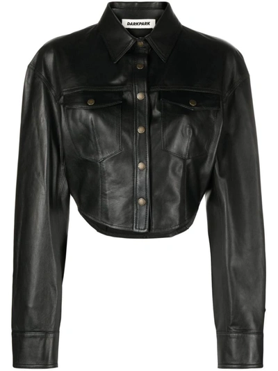 Shop Darkpark Bianca Cropped Leather Jacket In Black