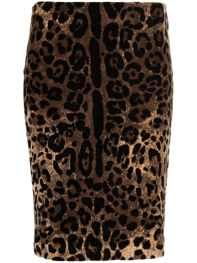 Shop Dolce & Gabbana Leopard Print Chenille Mini Skirt In Brown