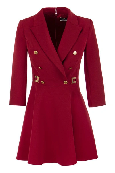 Shop Elisabetta Franchi Robe-manteau In Double Crepe With Godet Skirt In Red