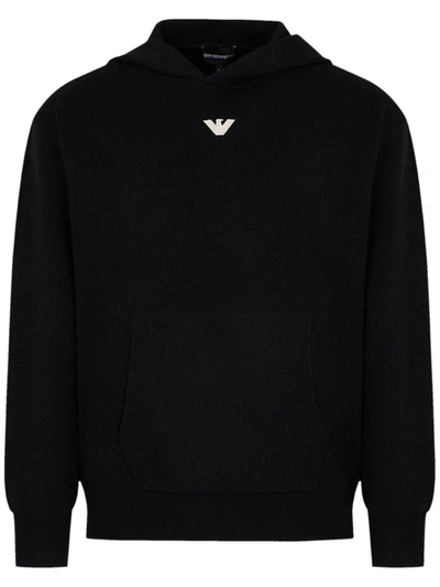 Shop Emporio Armani Ea7  Logo Wool Blend Hoodie In Black