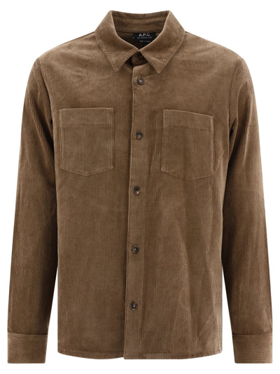 Shop Apc A.p.c. Joe Long Sleeved Buttoned Corduroy Shirt In Brown